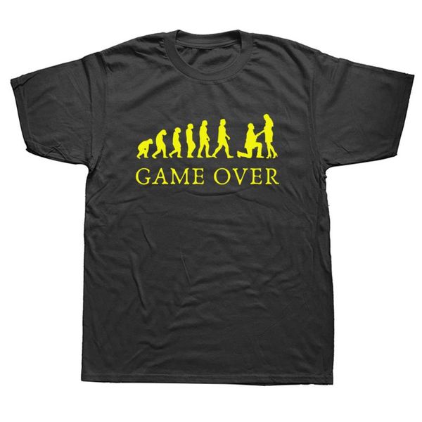 men's t-shirts game over wedding marriage funny bachelor party t shirts graphic cotton birthday gift short sleeve o-neck hip hop t-shir, White;black